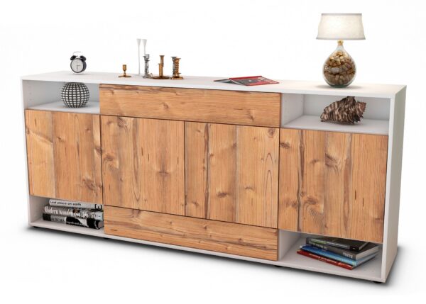 Sideboard Felicia | Korpus Weiß | Front in Pinie Holz Optik | 180x79x35cm (BxHxT)