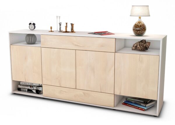 Sideboard Felicia | Korpus Weiß | Front in Zeder Holz Optik | 180x79x35cm (BxHxT)