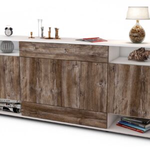 Sideboard Felicia | Korpus Weiß | Front in Treibholz Holz Optik | 180x79x35cm (BxHxT)
