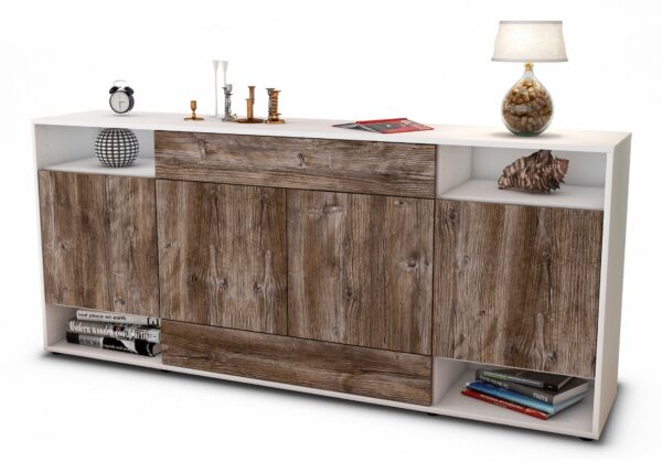 Sideboard Felicia | Korpus Weiß | Front in Treibholz Holz Optik | 180x79x35cm (BxHxT)