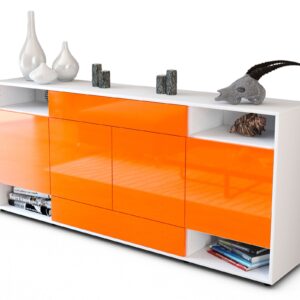 Sideboard Felicia | Korpus Weiß | Front in Hochglanz Orange | 180x79x35cm (BxHxT)