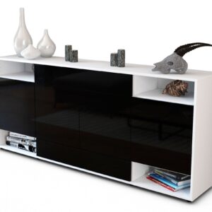 Sideboard Felicia | Korpus Weiß | Front in Hochglanz Schwarz | 180x79x35cm (BxHxT)