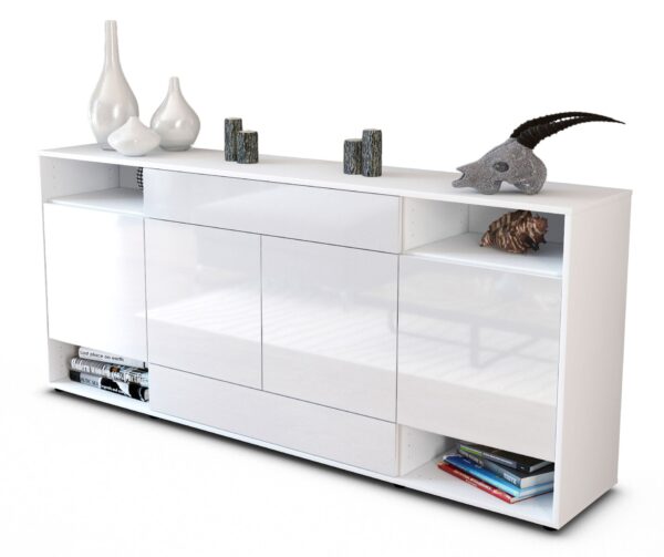 Sideboard Felicia | Korpus Weiß | Front in Hochglanz Weiß | 180x79x35cm (BxHxT)