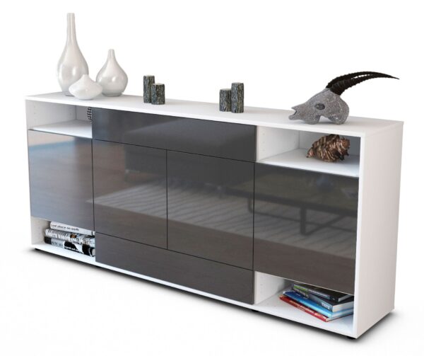 Sideboard Felicia | Korpus Weiß | Front in Hochglanz Grau | 180x79x35cm (BxHxT)