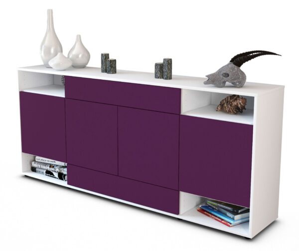 Sideboard Felicia | Korpus Weiß | Front in Lila | 180x79x35cm (BxHxT)