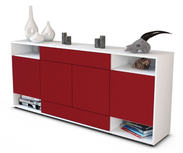 Sideboard Felicia | Korpus Weiß | Front in Bordeaux | 180x79x35cm (BxHxT)