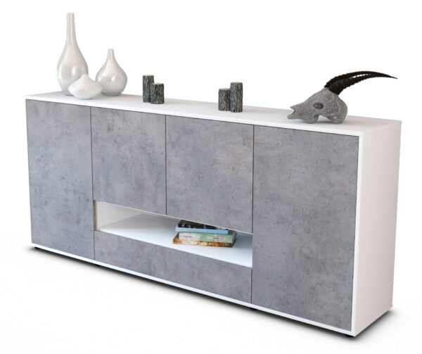 Sideboard Felicitas | Korpus Weiß | Front in Beton Optik | 180x79x35cm (BxHxT)