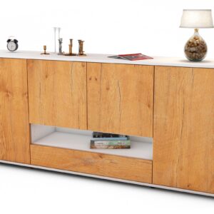 Sideboard Felicitas | Korpus Weiß | Front in Eiche Holz Optik | 180x79x35cm (BxHxT)