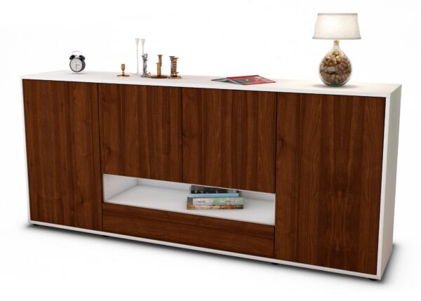Sideboard Felicitas | Korpus Weiß | Front in Walnuss Holz Optik | 180x79x35cm (BxHxT)