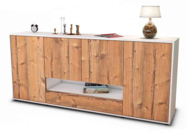 Sideboard Felicitas | Korpus Weiß | Front in Pinie Holz Optik | 180x79x35cm (BxHxT)