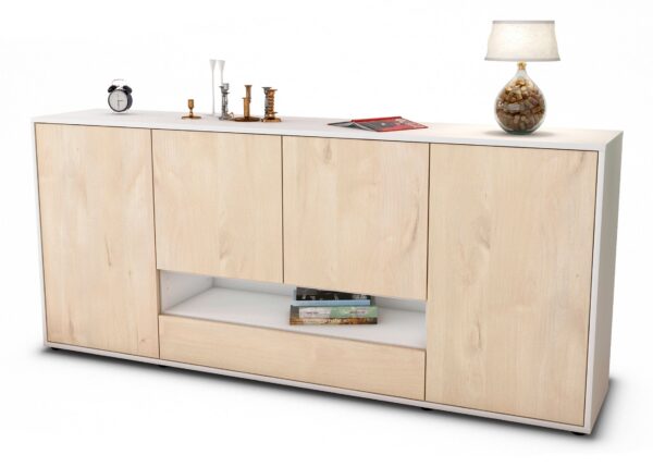 Sideboard Felicitas | Korpus Weiß | Front in Zeder Holz Optik | 180x79x35cm (BxHxT)