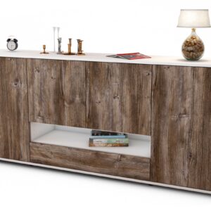 Sideboard Felicitas | Korpus Weiß | Front in Treibholz Holz Optik | 180x79x35cm (BxHxT)
