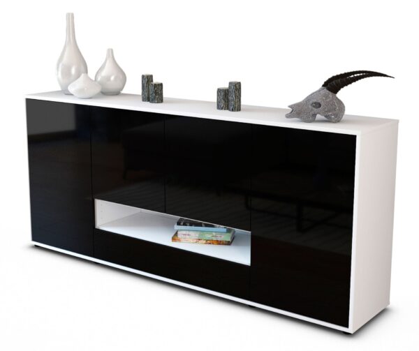 Sideboard Felicitas | Korpus Weiß | Front in Hochglanz Schwarz | 180x79x35cm (BxHxT)