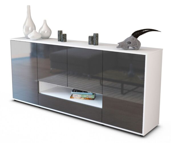 Sideboard Felicitas | Korpus Weiß | Front in Hochglanz Grau | 180x79x35cm (BxHxT)
