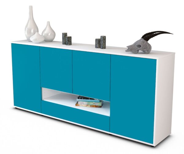 Sideboard Felicitas | Korpus Weiß | Front in Türkis | 180x79x35cm (BxHxT)