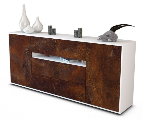 Sideboard Fernanda | Korpus Weiß | Front in Rost Optik | 180x79x35cm (BxHxT)