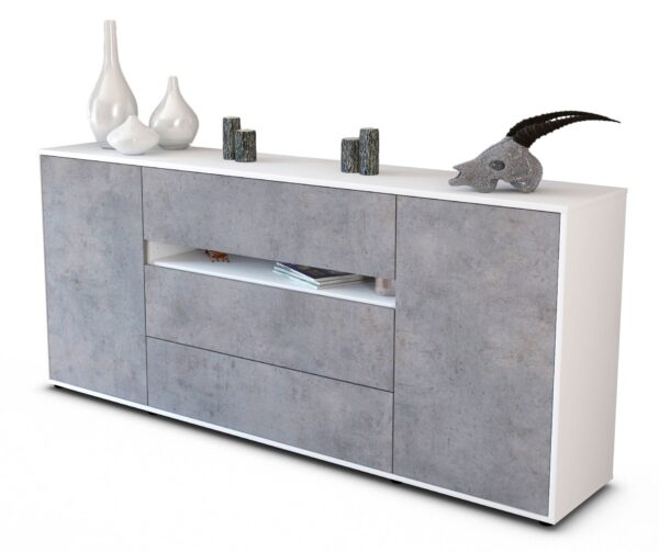 Sideboard Fernanda | Korpus Weiß | Front in Beton Optik | 180x79x35cm (BxHxT)