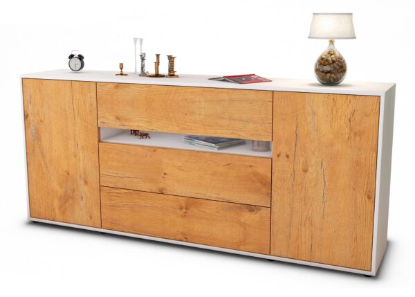 Sideboard Fernanda | Korpus Weiß | Front in Eiche Holz Optik | 180x79x35cm (BxHxT)