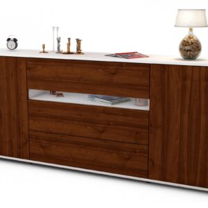 Sideboard Fernanda | Korpus Weiß | Front in Walnuss Holz Optik | 180x79x35cm (BxHxT)