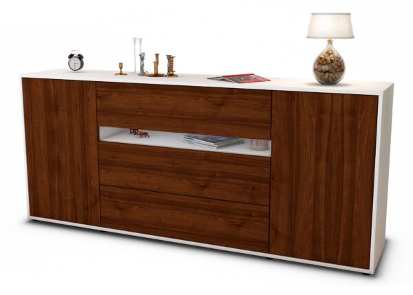 Sideboard Fernanda | Korpus Weiß | Front in Walnuss Holz Optik | 180x79x35cm (BxHxT)