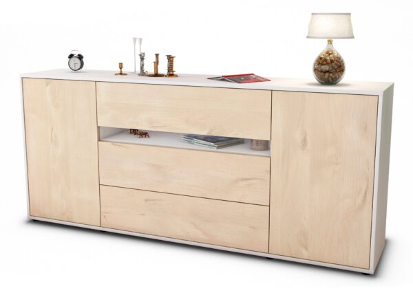Sideboard Fernanda | Korpus Weiß | Front in Zeder Holz Optik | 180x79x35cm (BxHxT)