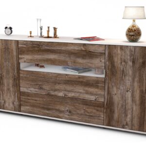 Sideboard Fernanda | Korpus Weiß | Front in Treibholz Holz Optik | 180x79x35cm (BxHxT)