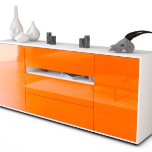 Sideboard Fernanda | Korpus Weiß | Front in Hochglanz Orange | 180x79x35cm (BxHxT)