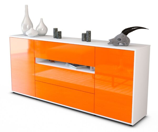 Sideboard Fernanda | Korpus Weiß | Front in Hochglanz Orange | 180x79x35cm (BxHxT)