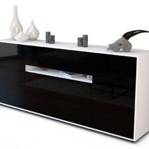 Sideboard Fernanda | Korpus Weiß | Front in Hochglanz Schwarz | 180x79x35cm (BxHxT)