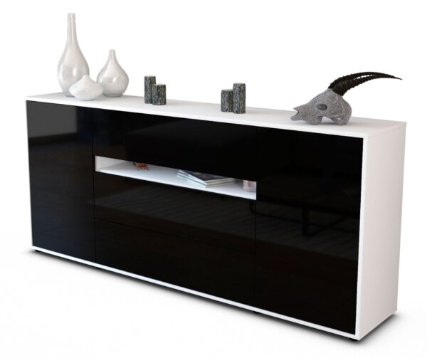 Sideboard Fernanda | Korpus Weiß | Front in Hochglanz Schwarz | 180x79x35cm (BxHxT)