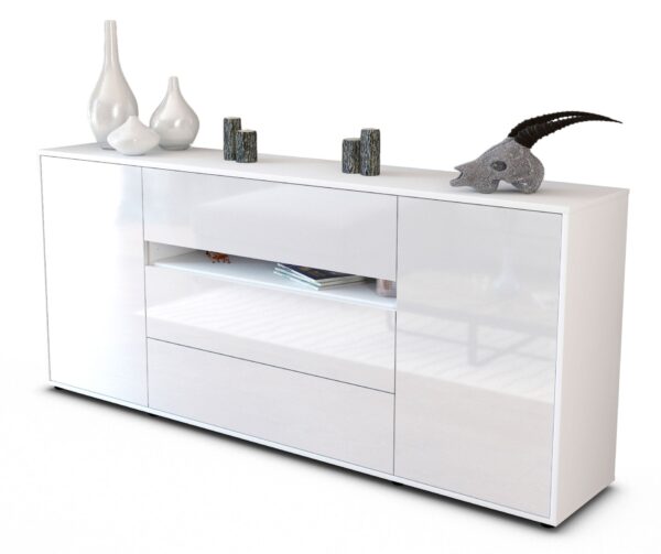 Sideboard Fernanda | Korpus Weiß | Front in Hochglanz Weiß | 180x79x35cm (BxHxT)
