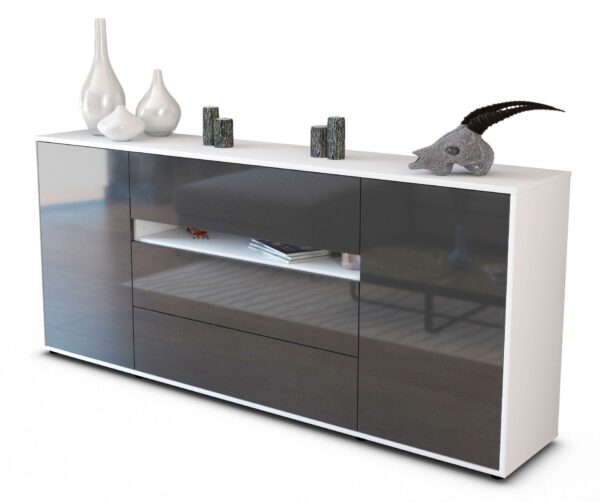 Sideboard Fernanda | Korpus Weiß | Front in Hochglanz Grau | 180x79x35cm (BxHxT)