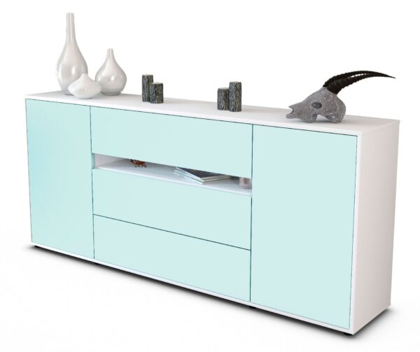 Sideboard Fernanda | Korpus Weiß | Front in Mint | 180x79x35cm (BxHxT)