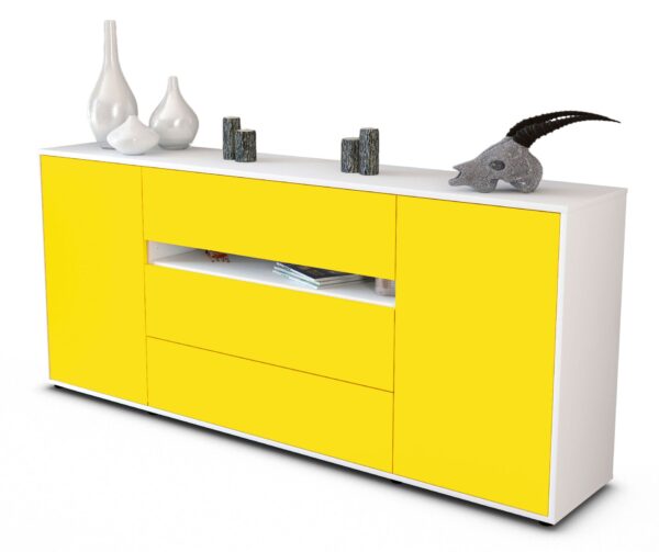 Sideboard Fernanda | Korpus Weiß | Front in Gelb | 180x79x35cm (BxHxT)
