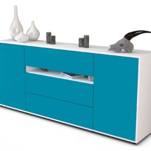 Sideboard Fernanda | Korpus Weiß | Front in Türkis | 180x79x35cm (BxHxT)