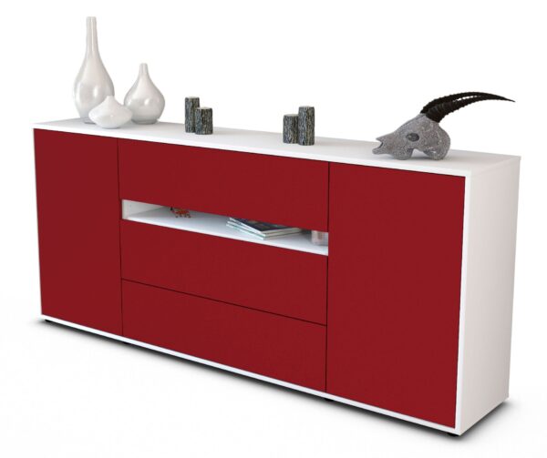 Sideboard Fernanda | Korpus Weiß | Front in Bordeaux | 180x79x35cm (BxHxT)