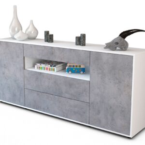 Sideboard Filippa | Korpus Weiß | Front in Beton Optik | 180x79x35cm (BxHxT)