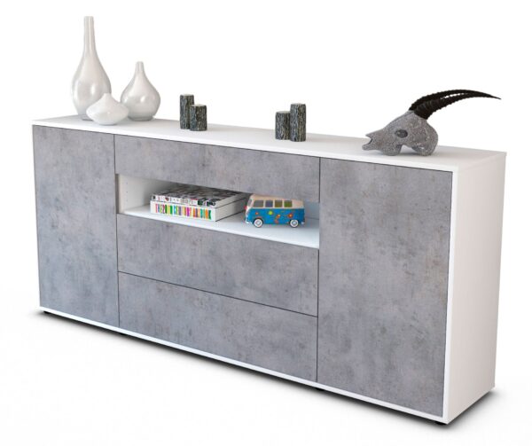 Sideboard Filippa | Korpus Weiß | Front in Beton Optik | 180x79x35cm (BxHxT)