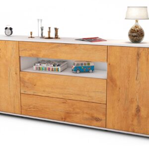 Sideboard Filippa | Korpus Weiß | Front in Eiche Holz Optik | 180x79x35cm (BxHxT)