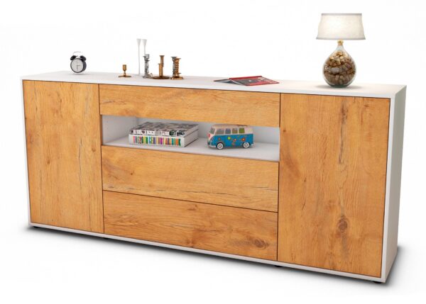 Sideboard Filippa | Korpus Weiß | Front in Eiche Holz Optik | 180x79x35cm (BxHxT)