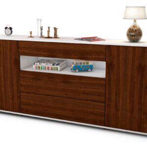 Sideboard Filippa | Korpus Weiß | Front in Walnuss Holz Optik | 180x79x35cm (BxHxT)
