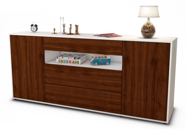 Sideboard Filippa | Korpus Weiß | Front in Walnuss Holz Optik | 180x79x35cm (BxHxT)