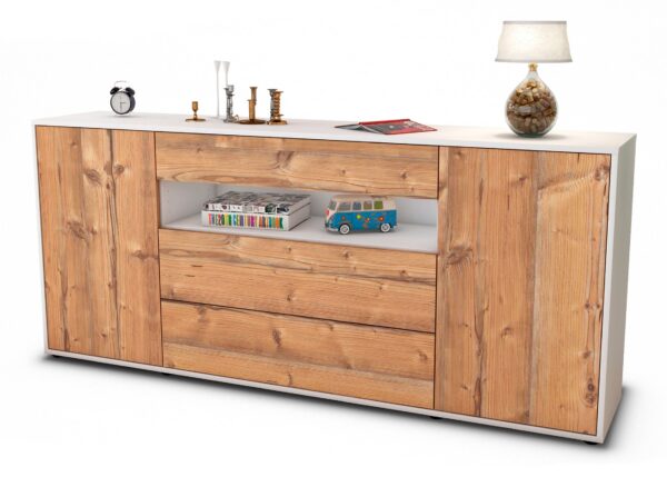 Sideboard Filippa | Korpus Weiß | Front in Pinie Holz Optik | 180x79x35cm (BxHxT)