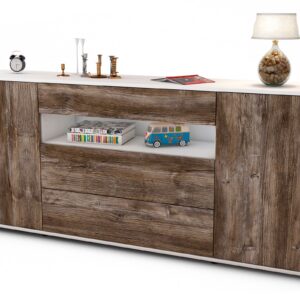 Sideboard Filippa | Korpus Weiß | Front in Treibholz Holz Optik | 180x79x35cm (BxHxT)