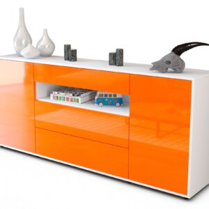 Sideboard Filippa | Korpus Weiß | Front in Hochglanz Orange | 180x79x35cm (BxHxT)