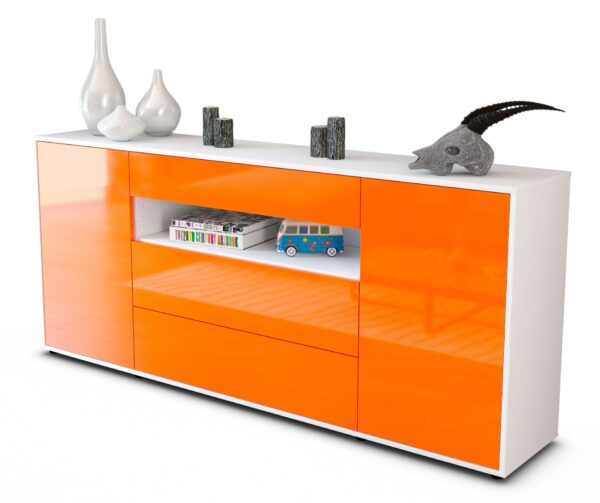 Sideboard Filippa | Korpus Weiß | Front in Hochglanz Orange | 180x79x35cm (BxHxT)