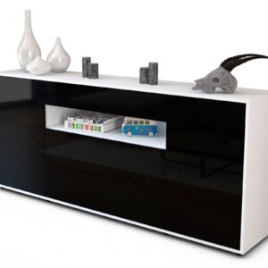 Sideboard Filippa | Korpus Weiß | Front in Hochglanz Schwarz | 180x79x35cm (BxHxT)