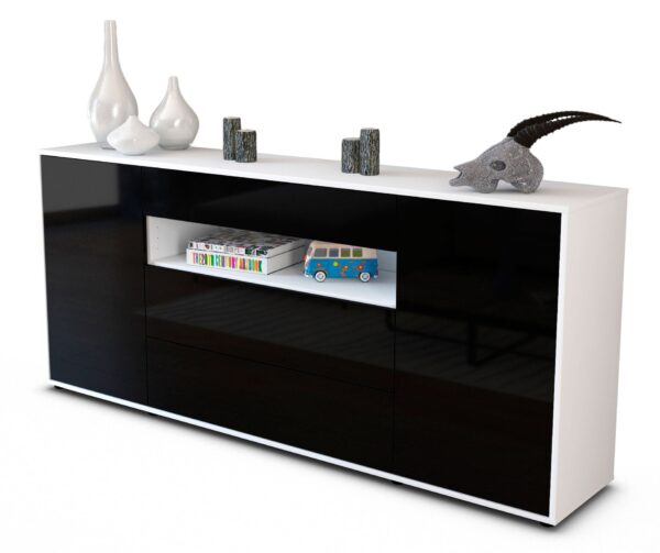 Sideboard Filippa | Korpus Weiß | Front in Hochglanz Schwarz | 180x79x35cm (BxHxT)