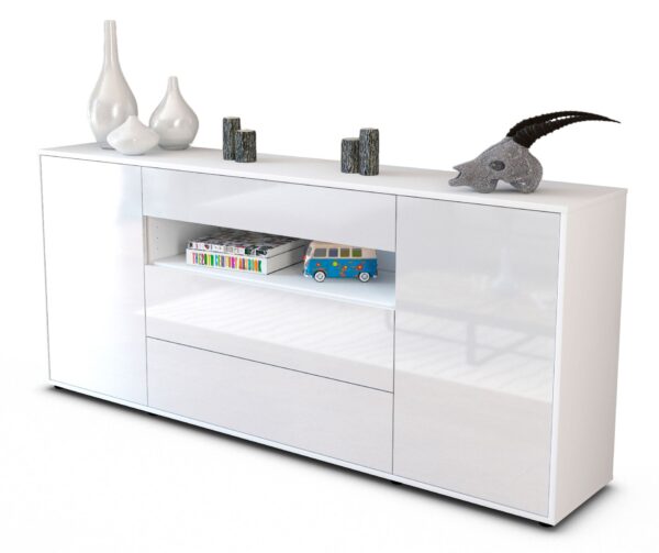 Sideboard Filippa | Korpus Weiß | Front in Hochglanz Weiß | 180x79x35cm (BxHxT)