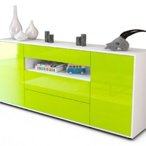Sideboard Filippa | Korpus Weiß | Front in Hochglanz Grün | 180x79x35cm (BxHxT)